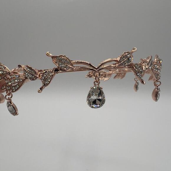 Rose Gold Elf Fairy Tiara Crown with Clear Gem & 4 Elf Ears Cosplay Hallowen - Picture 6 of 10